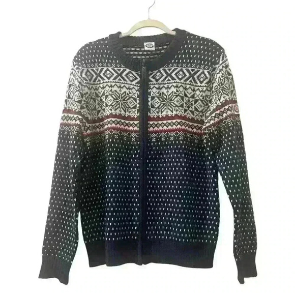 Icewear Wool Knit Nordic Sweater Full Zip Fair Isle Iceland Blue Mens Size Small - Picture 1 of 14